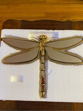Antique Gold Finish Dragonfly Mirror Wall Hanging